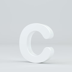 White small letter C on studio light background. 3d rendering.