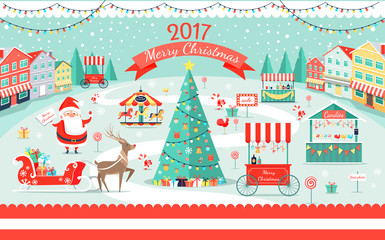 Fototapeta premium Merry Christmas 2017 Big Festive Fair Promo Poster