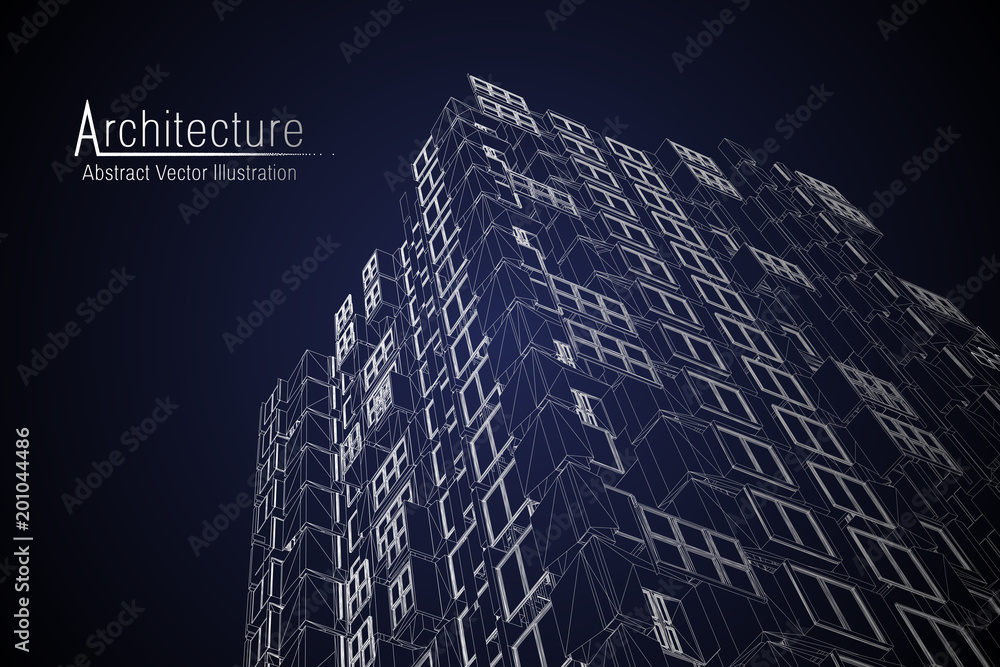 Aufkleber modern architecture wireframe. concept of urban wireframe. wireframe building illustration of archit