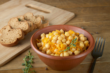lunch chickpea bread Breakfast fried carrots organic, vegan and delicious