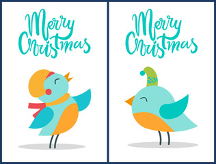 Merry Christmas Birds Titles Vector Illustration
