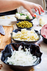 ingredients for preparing russian salad