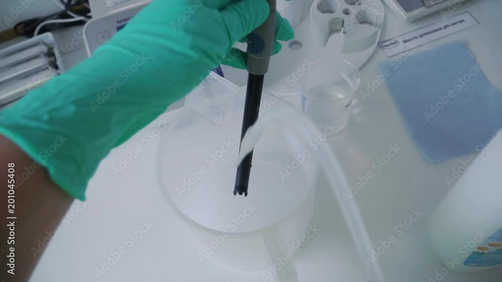 Poster scientist using protective gloves for handling dangerous substances and experiments. clip. testing o