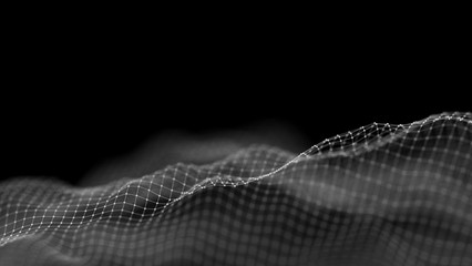 Data technology abstract futuristic illustration . Low poly shape with connecting dots and lines on dark background. 3D rendering . Big data visualization .