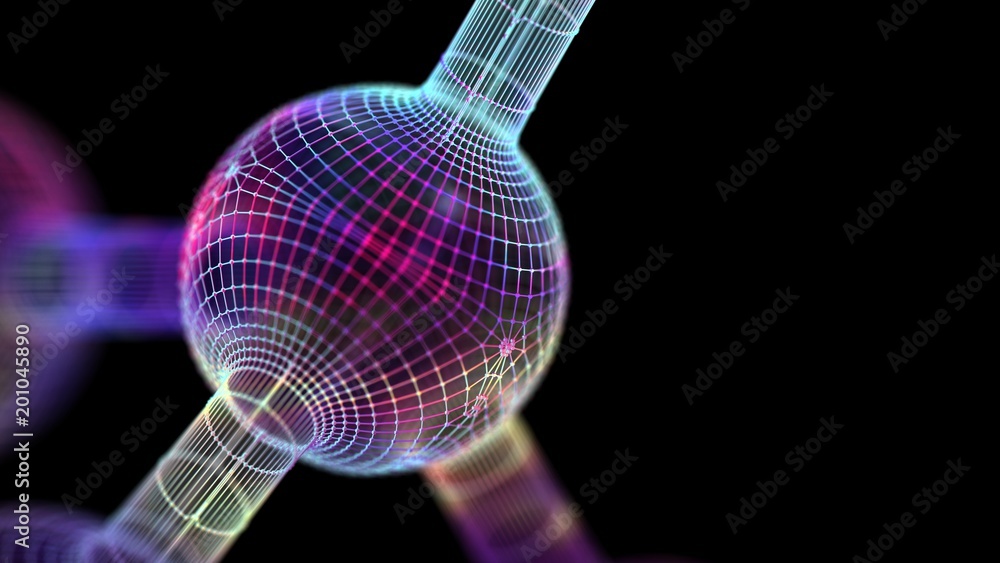 Poster Data technology abstract futuristic illustration . Low poly shape with connecting dots and lines on dark background. 3D rendering . Big data visualization .