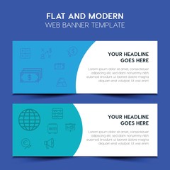 Fototapeta na wymiar business, money Flat Design Concept with outline icons. Modern Vector Web Banners