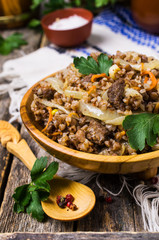 Traditional buckwheat porridge with meat