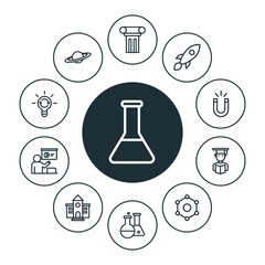 science, education Infographic Circle outline Icons Set. Contains such Icons as  chemical,  laboratory,  magnetism,  education, concept,  element,  flask and more. ..Fully Editable. Pixel Perfect..