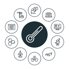 science, education Infographic Circle outline Icons Set. Contains such Icons as  student, thermometer,  online,  exchange,  ebook,  laboratory,  lesson and more. ..Fully Editable. Pixel Perfect..