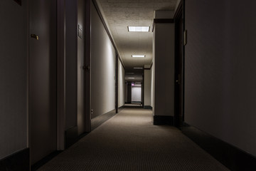 Looking down a hallway in an office building