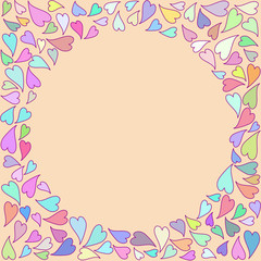 Round frame of hearts for cards, invitations. Vector illustration.