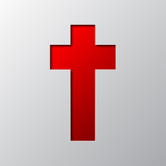 Paper art of the red Christian cross. Vector illustration.