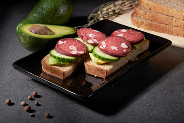 sausage sandwich avocado cucumber bread Breakfast healthy delicious hearty