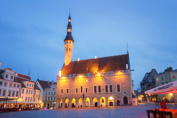 Fototapeta na wymiar Town Hall of Tallinn at Dusk
