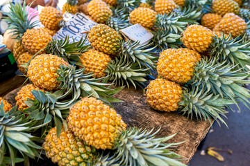 famous victoria pineapple on local market of reunion island