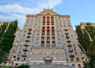 Kyiv. Ukraine. The residential house of 1954 year in soviet monumental style in the core of the...