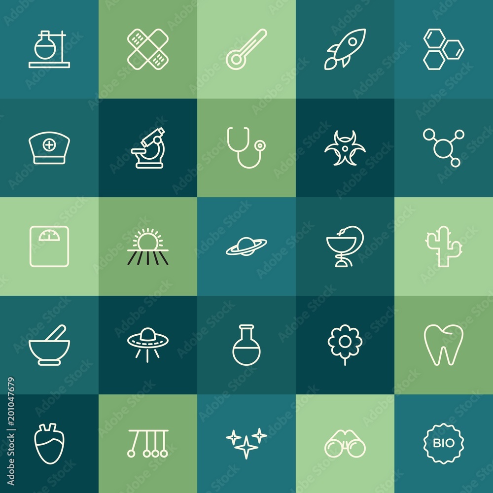 Poster modern simple set of health, science, nature vector outline icons. ..contains such icons as space, c