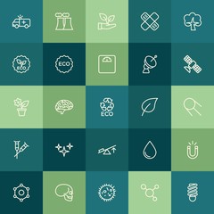 Modern Simple Set of health, science, nature Vector outline Icons. ..Contains such Icons as plant,  nuclear,  illness,  skull, element and more on green background. Fully Editable. Pixel Perfect.