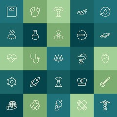 Modern Simple Set of health, science, nature Vector outline Icons. ..Contains such Icons as  eco,  health,  environment,  recycling,  smoke and more on green background. Fully Editable. Pixel Perfect.