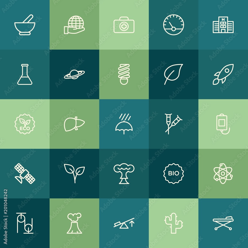 Poster modern simple set of health, science, nature vector outline icons. ..contains such icons as save, pu