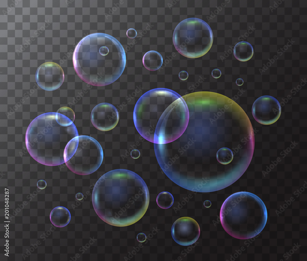 Wall mural Realistic 3d Detailed Soap Bubble on a Transparent Background. Vector