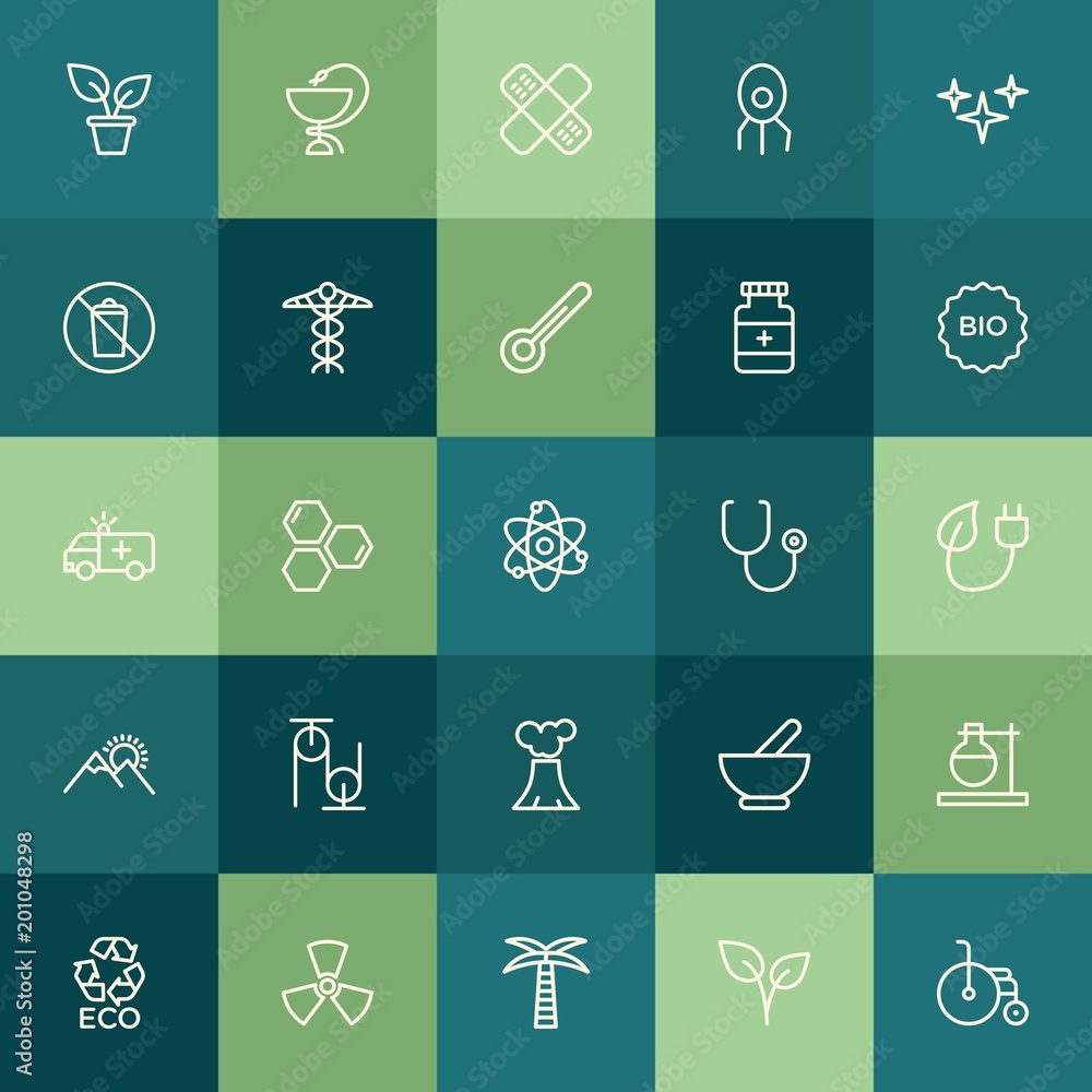 Poster modern simple set of health, science, nature vector outline icons. ..contains such icons as virus, r