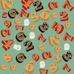 seamless pattern with rain of falling numbers in red and gold