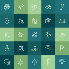 Modern Simple Set of health, science, nature Vector outline Icons. ..Contains such Icons as  reaction, chemistry,  disabled,  explosion and more on green background. Fully Editable. Pixel Perfect.