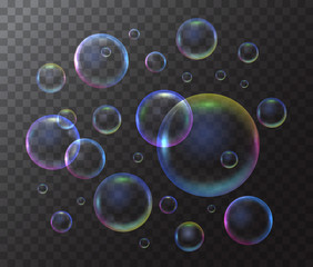 Realistic 3d Detailed Soap Bubble on a Transparent Background. Vector