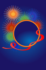 Abstract geometric pattern, explosive music, fireworks. Frame with ribbon. For holidays, postcards and banners. Vectors