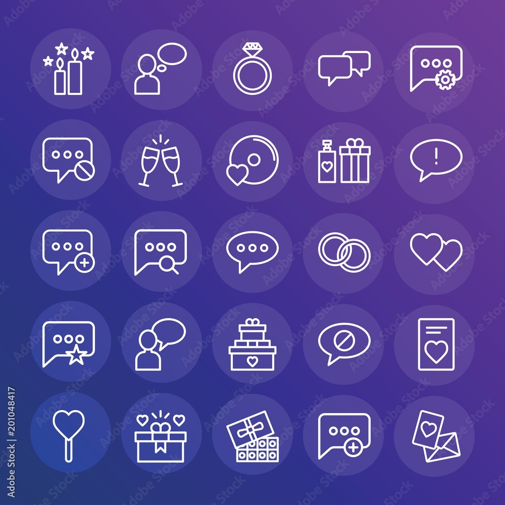 Poster Modern Simple Set of chat and messenger, valentine Vector outline Icons. ..Contains such Icons as  create,  love,  smartphone,  message and more on gradient background. Fully Editable. Pixel Perfect.