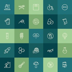 Modern Simple Set of health, science, nature Vector outline Icons. ..Contains such Icons as  ecology, plane,  experiment,  science,  flask and more on green background. Fully Editable. Pixel Perfect.