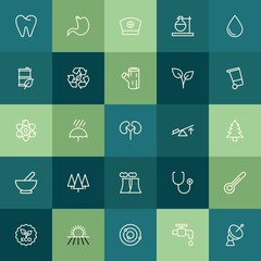 Modern Simple Set of health, science, nature Vector outline Icons. ..Contains such Icons as  care,  nature,  solar, dental, satellite,  eco and more on green background. Fully Editable. Pixel Perfect.