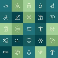 Modern Simple Set of health, science, nature Vector outline Icons. ..Contains such Icons as  pine,  summer,  leaf,  laboratory,  chemical and more on green background. Fully Editable. Pixel Perfect.