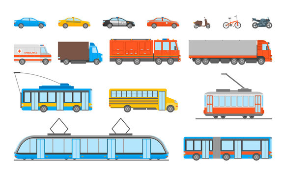Cartoon Urban Transport Icons Set. Vector