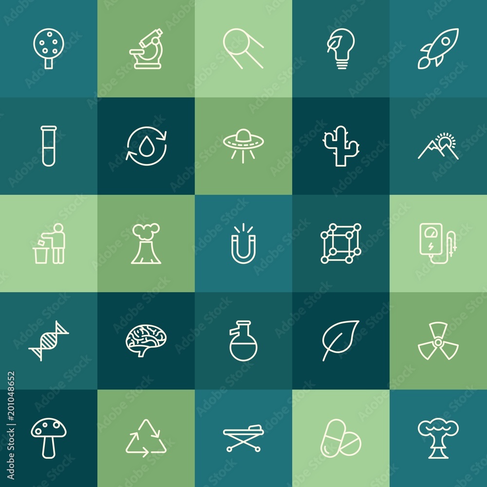 Poster modern simple set of health, science, nature vector outline icons. ..contains such icons as laborato