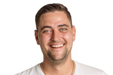 Fototapeta premium Cute man laughing, isolated on white background