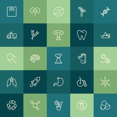 Modern Simple Set of health, science, nature Vector outline Icons. ..Contains such Icons as  clean,  balance, recycle,  environment,  white and more on green background. Fully Editable. Pixel Perfect.
