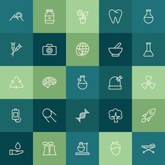 Modern Simple Set of health, science, nature Vector outline Icons. ..Contains such Icons as  research,  medical,  patient, hospital,  bed and more on green background. Fully Editable. Pixel Perfect.