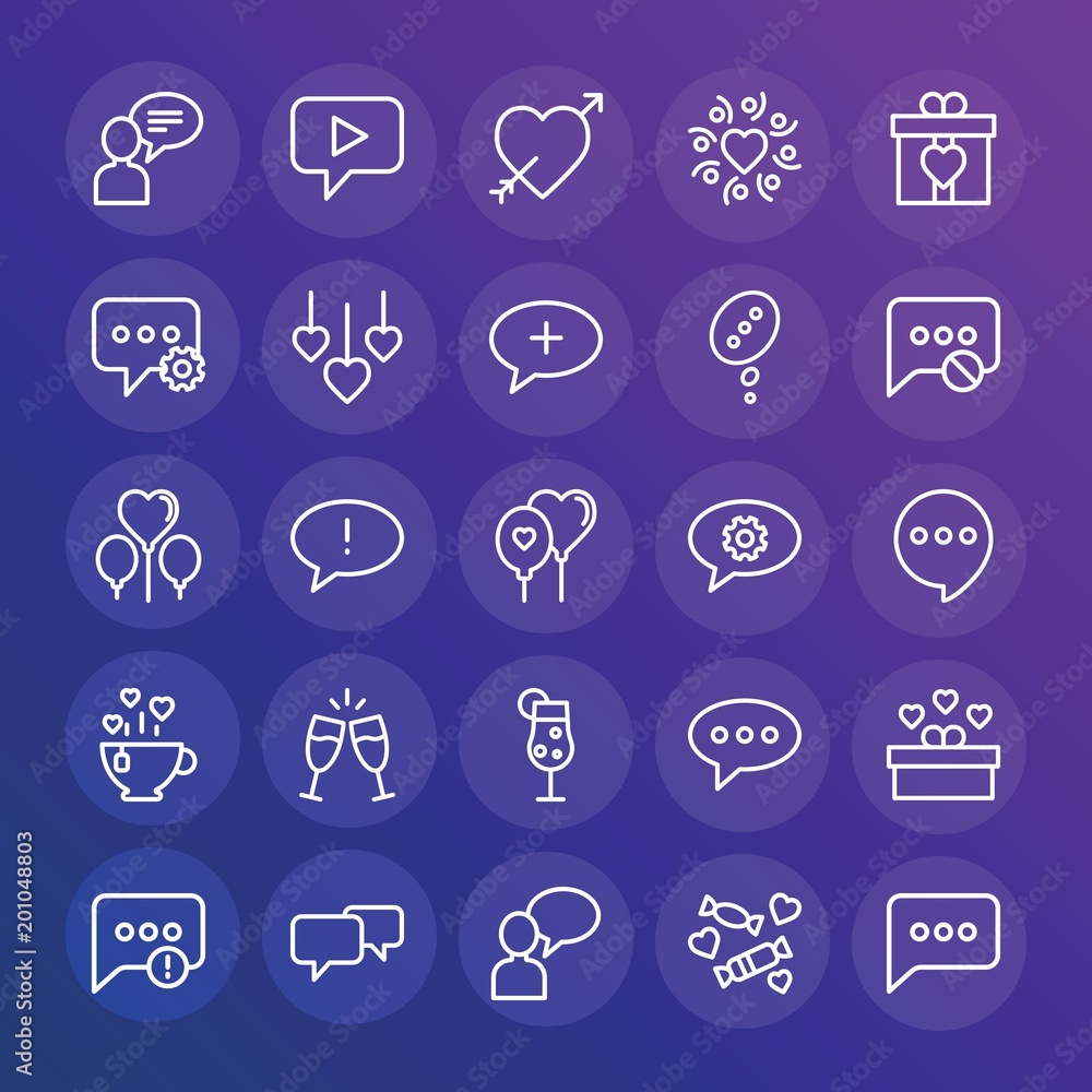 Poster modern simple set of chat and messenger, valentine vector outline icons. ..contains such icons as no