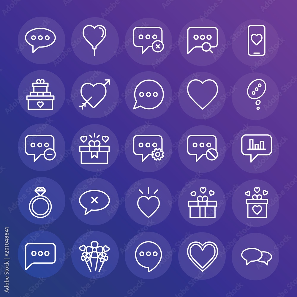 Poster modern simple set of chat and messenger, valentine vector outline icons. ..contains such icons as ba