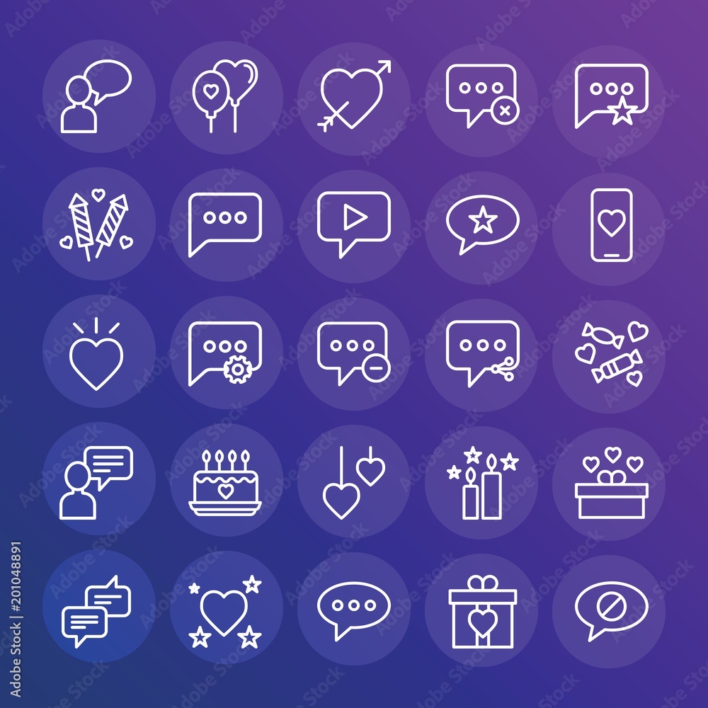 Poster modern simple set of chat and messenger, valentine vector outline icons. ..contains such icons as va