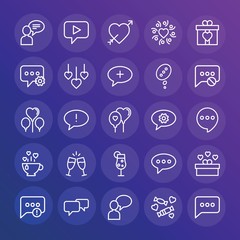 Modern Simple Set of chat and messenger, valentine Vector outline Icons. ..Contains such Icons as  note,  messaging, message, love, gift and more on gradient background. Fully Editable. Pixel Perfect.