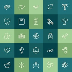 Modern Simple Set of health, science, nature Vector outline Icons. ..Contains such Icons as plant,  force, chemistry,  laboratory, herbal and more on green background. Fully Editable. Pixel Perfect.