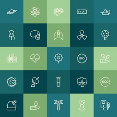 Modern Simple Set of health, science, nature Vector outline Icons. ..Contains such Icons as  concept,  summer,  save,  universe,  forest and more on green background. Fully Editable. Pixel Perfect.