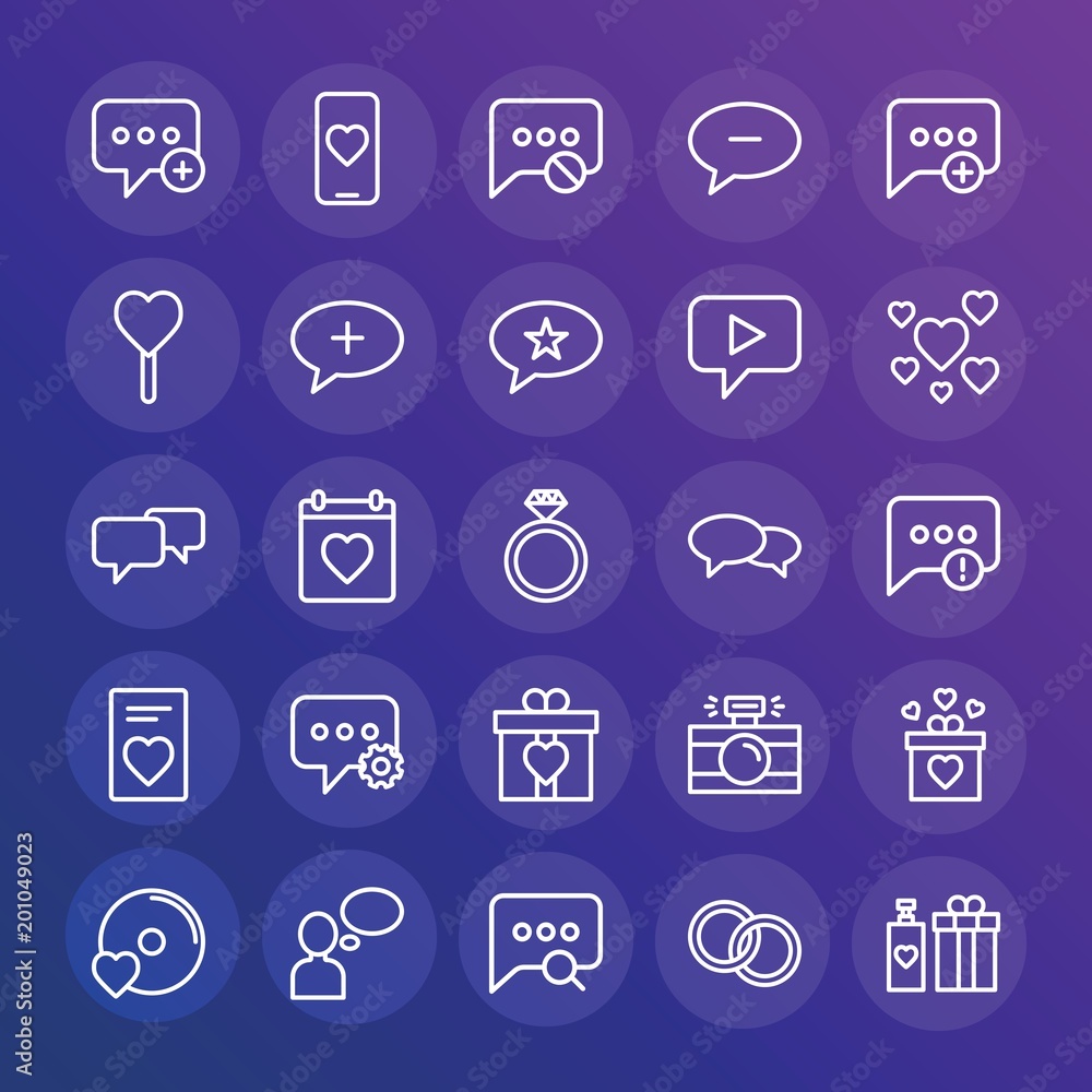 Poster Modern Simple Set of chat and messenger, valentine Vector outline Icons. ..Contains such Icons as  smartphone,  remove,  pattern,  idea and more on gradient background. Fully Editable. Pixel Perfect.