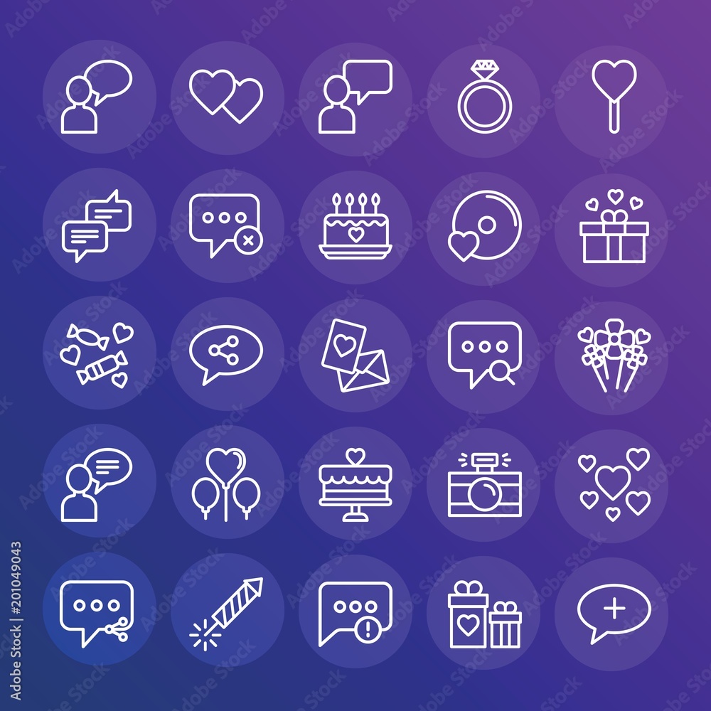Poster modern simple set of chat and messenger, valentine vector outline icons. ..contains such icons as pr