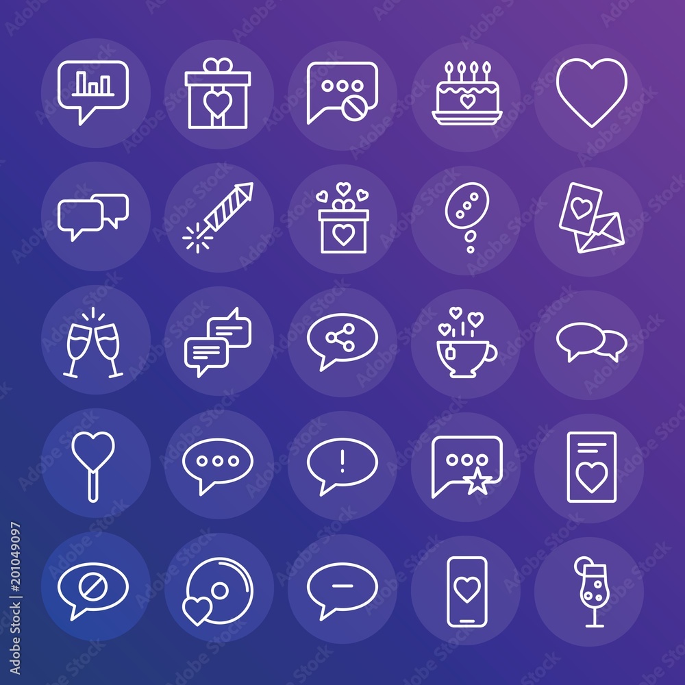 Poster modern simple set of chat and messenger, valentine vector outline icons. ..contains such icons as sy