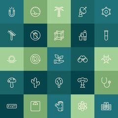 Modern Simple Set of health, science, nature Vector outline Icons. ..Contains such Icons as  school, magnetic,  galaxy,  magnetism, doctor and more on green background. Fully Editable. Pixel Perfect.