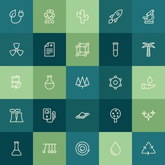 Modern Simple Set of health, science, nature Vector outline Icons. ..Contains such Icons as  galaxy,  biology,  star, space,  microscope and more on green background. Fully Editable. Pixel Perfect.
